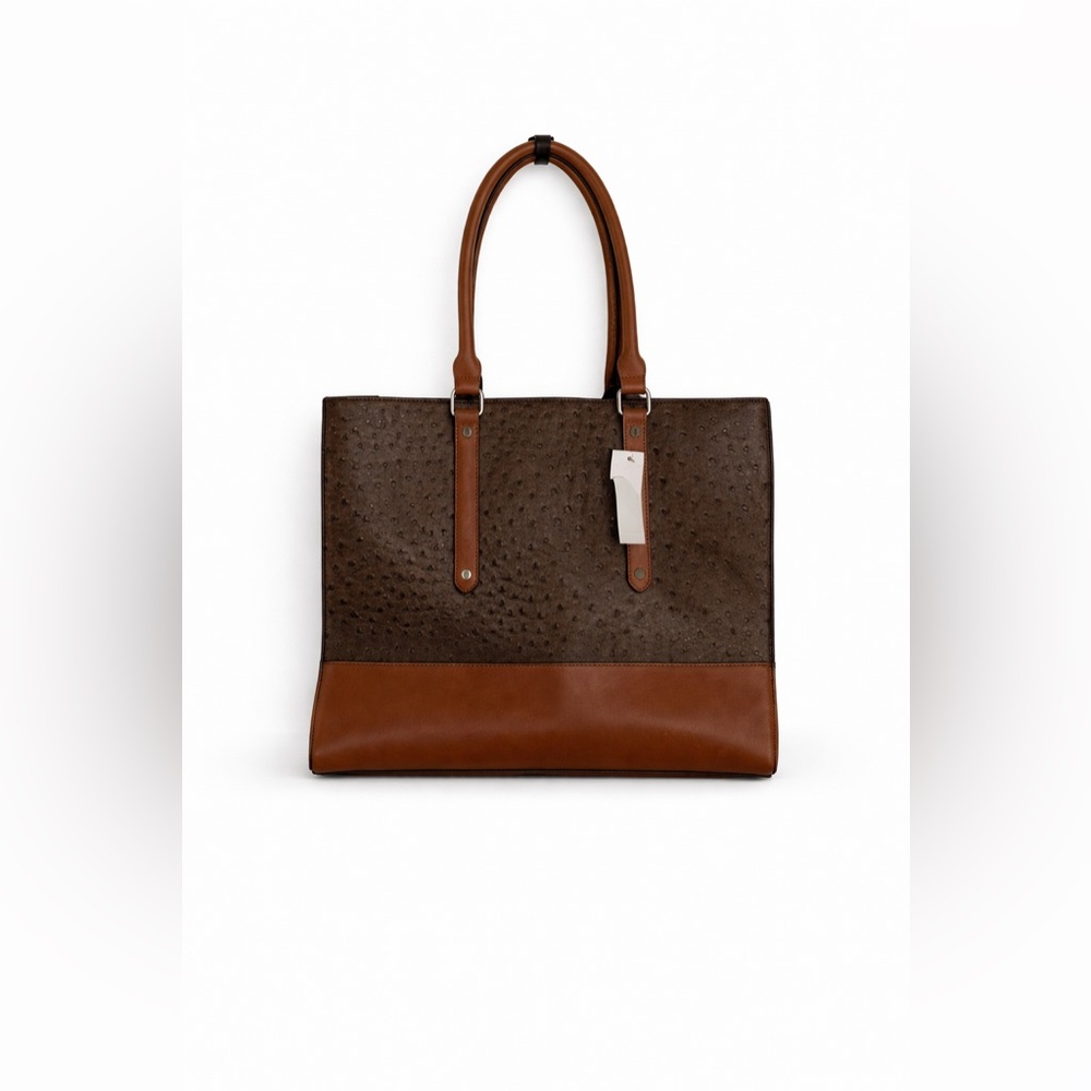Van Heusen Brown and Tan Structured Tote Bag - Picture 2 of 6